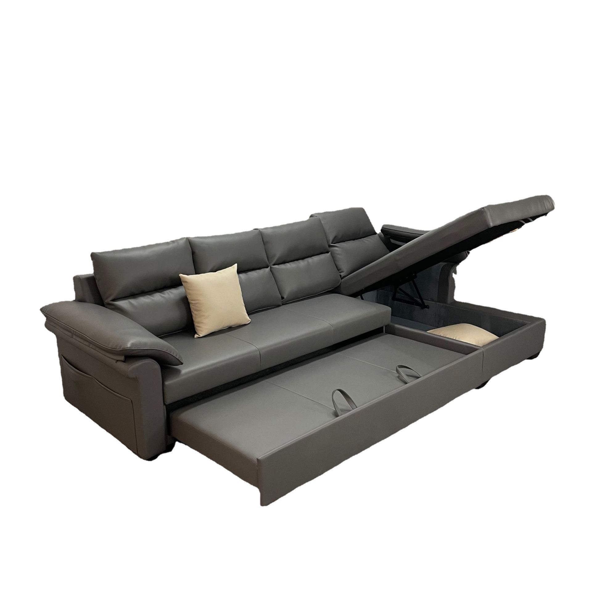 Sofá cama de cuero multifuncional de doble propósito tipo casa grande y pequeño con esquina de rotación de combinación de almacenamiento sofá cama plegable