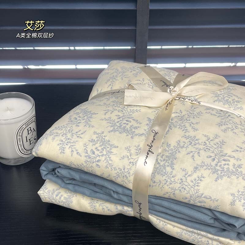Class a Pure Cotton Double-Layer Gauze Four-Piece Set, Pure Cotton Floral Four-Piece Set, Bed Sheet Style Three-Piece Set, Machine Washable Set Class a Pure Cotton Double-Layer Gauze Four-Piece Set, Pure Cotton Floral Four-Piece Set, Bed Sheet Style Three-Piece Set, Machine Washable Set
