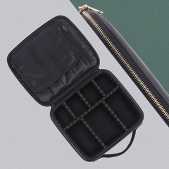 Professional makeup artist makeup bag and embroidery tool box, PU leather hand-held pink large capacity beauty partition storage bag