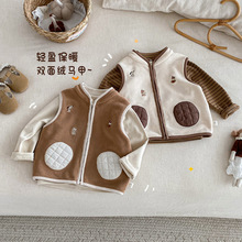 儿童双面绒马甲2025新款冬季男童洋气韩版刺绣卡通内搭宝宝冬装潮