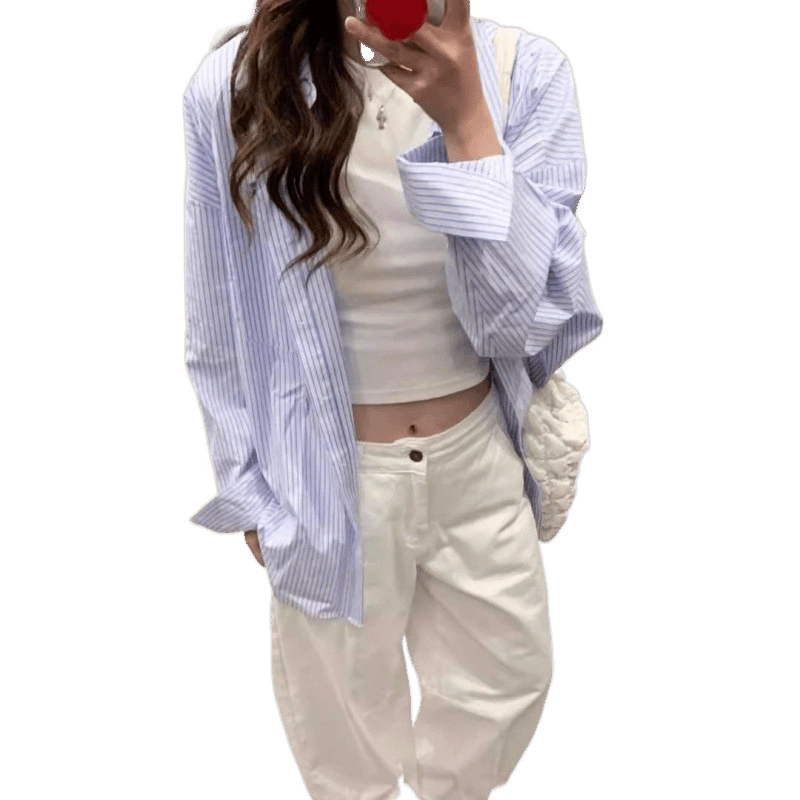 Blue spring shirt, design jacket, french style, trend of season, oversize