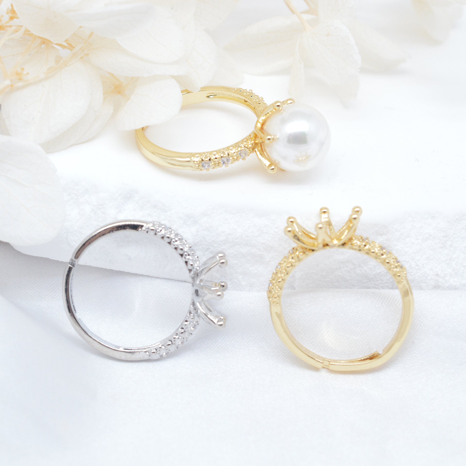 Classic Six-Claw Women's Pearl Ring Holder Micro-Paved Zircon Claw-Shaped Ring Empty Holder Open Ring