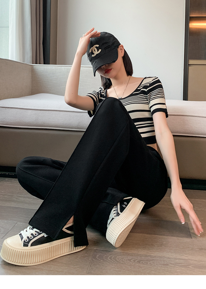 Slit narrow air cotton wide-leg pants for women, 2023 new high-waisted drape floor-length pants, slimming straight casual pants pic 27