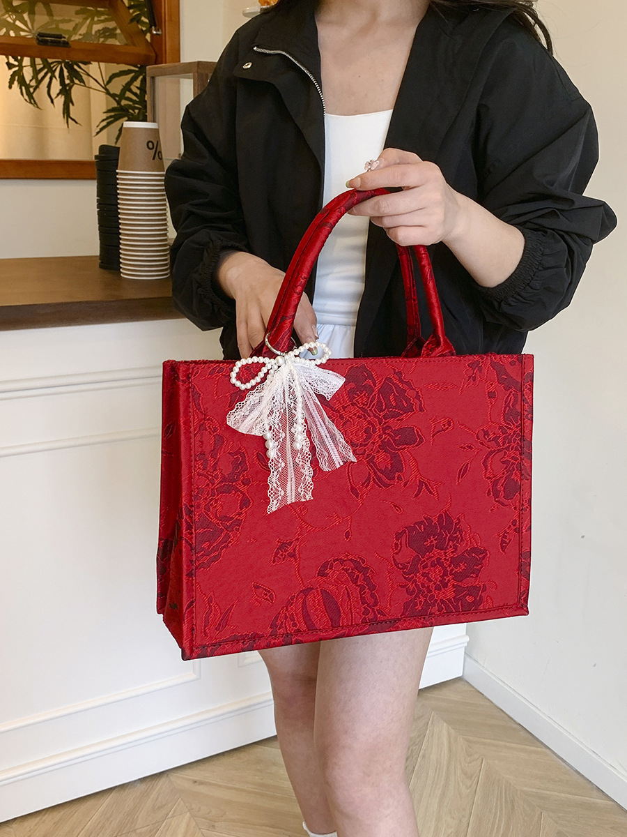 Bolsa de mano de boda de estilo nacional de literatura roja, dama de honor, dama de honor de alta calidad, bolso de viaje de gran capacidad