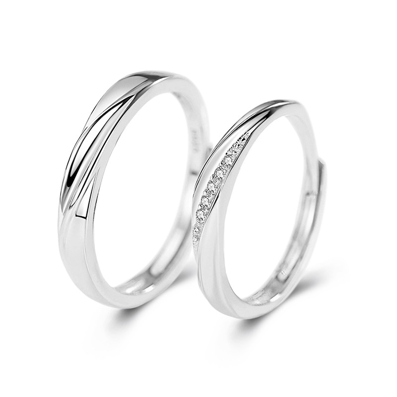 Anillo de pareja de amor de plata esterlina entrelazada