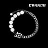 Retroreflective brand small bracelet from pearl with letters suitable for men and women, design jewelry hip-hop style, simple and elegant design, internet celebrity