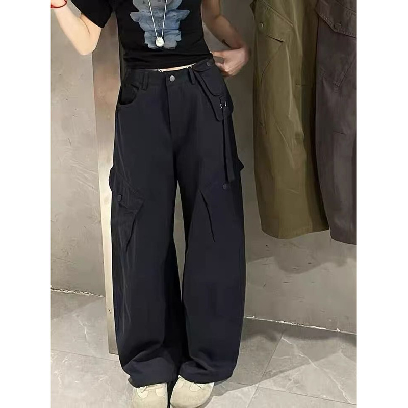 美式复古工装高腰裤女2025早秋新款宽松显瘦直筒阔腿休闲长裤子潮|undefined