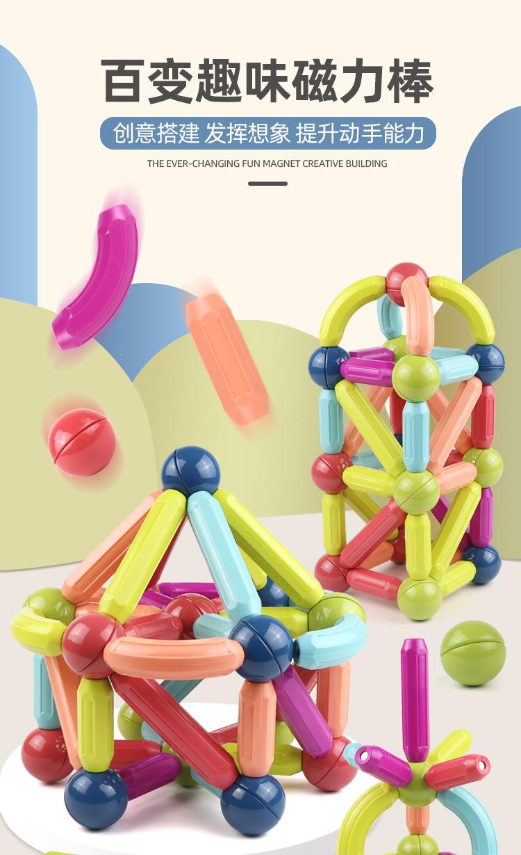 跨境磁力棒儿童早教益智玩具百变造型男女孩拼装大颗粒磁力积木详情2