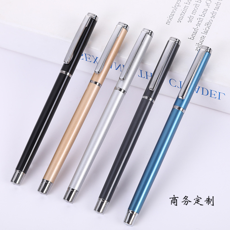 En stock pluma de gel de alta gama pluma de firma de metal letras LOGO publicidad de negocios pluma de impresión de aluminio negro varilla pluma de agua