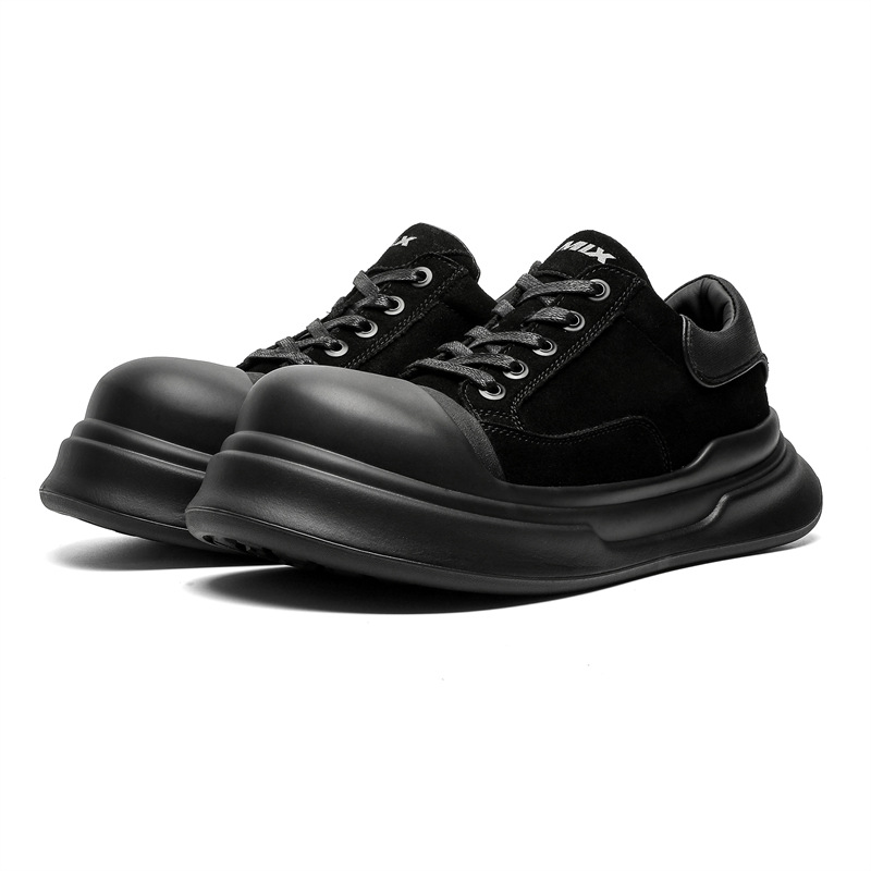 Chaussures décontractées polyvalentes à plateforme, style moche et mignon, basses, style skate, noires, à bout rond, en toile, pour hommes_voghion.com
