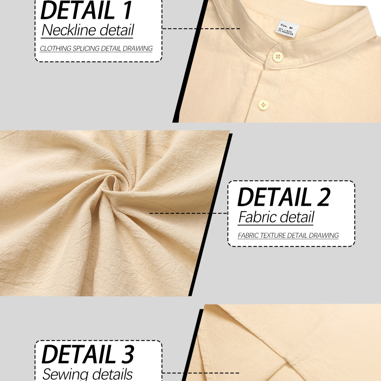 Nuevo comercio exterior de Amazon AliExpress ropa de hombre suelta lino sólido de manga larga camisa de cuello de hombre camisa casual