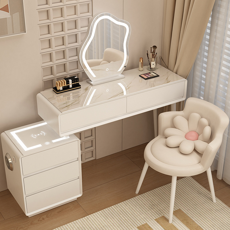 Cream Style Dressing Table Solid Wood Accessible Luxury Smart Modern Simple Small Dressing Table 2025 New Master Bedroom Dressing Table