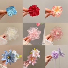 2025 新しいオーガンザフラワークリップ妖精のようなヘアクリップ後頭部フレッシュヘッドフラワークリップ雰囲気ヘアアクセサリー