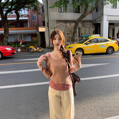 早秋设计感圆领假两件长袖针织衫女装2025新款小众套头内搭上衣潮