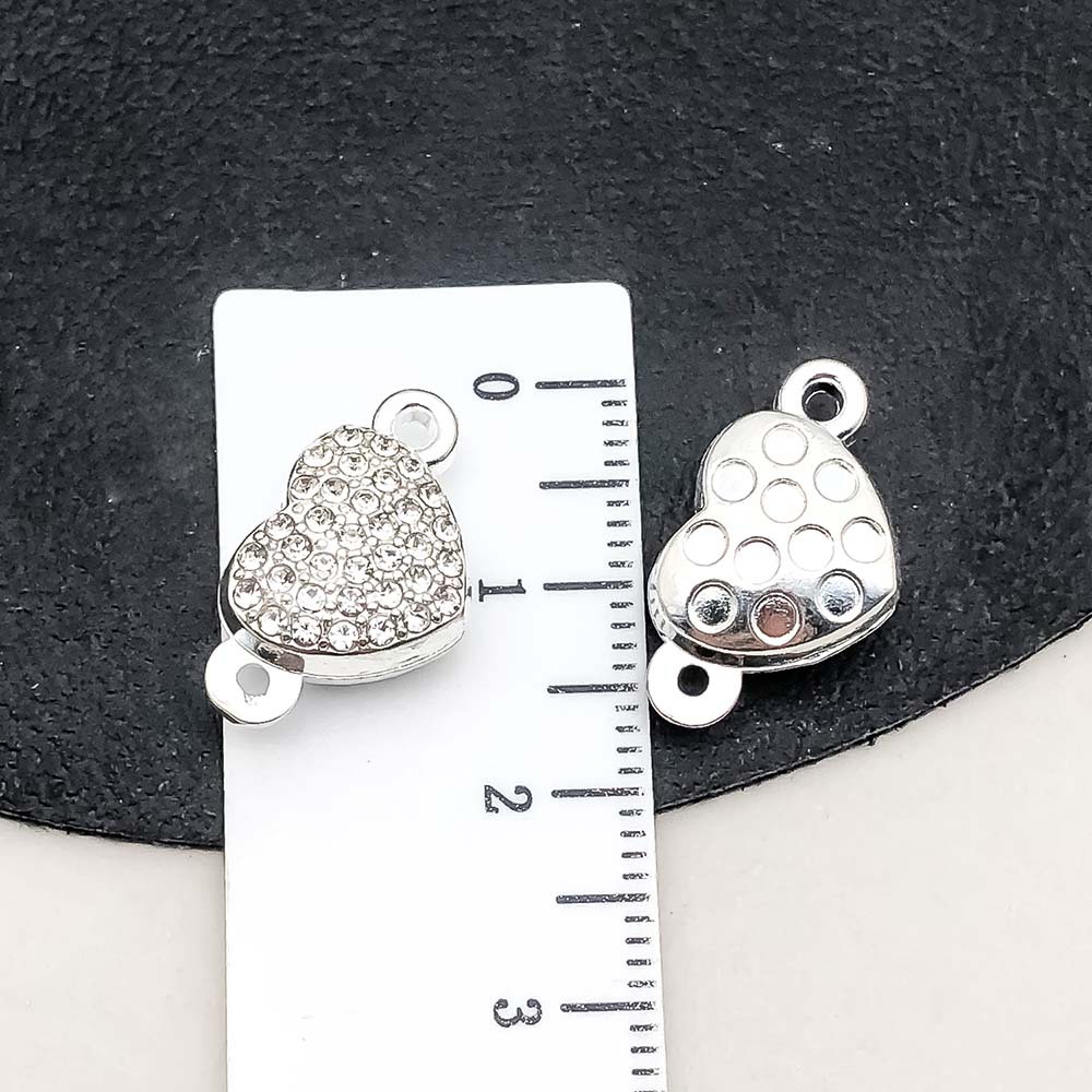 1 bright silver dot diamond heart-shaped magnet buckle 11*18mm-3.3g-19862