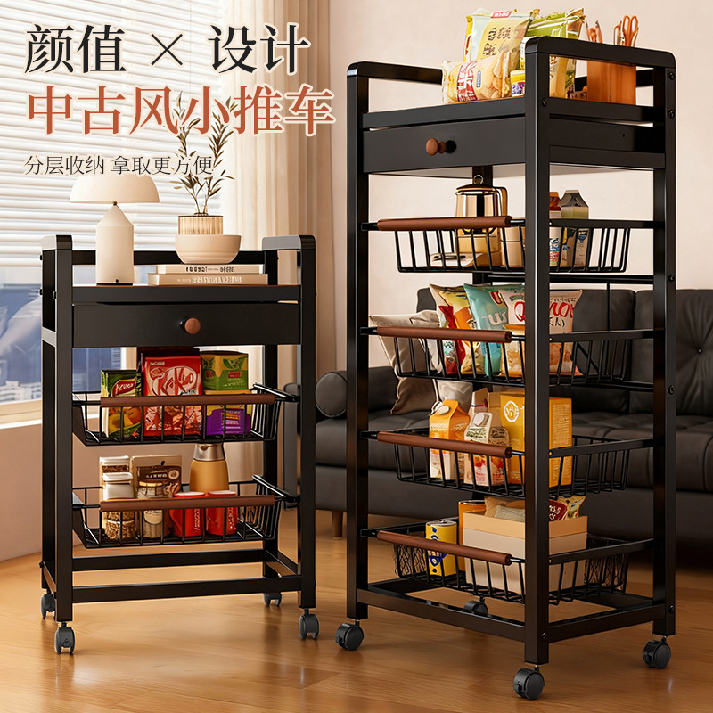Multi-Layer Kitchen Storage Cart with Wheeled Storage Rack Floor-Standing Storage Rack Household Multi-Functional Mobile Trolley