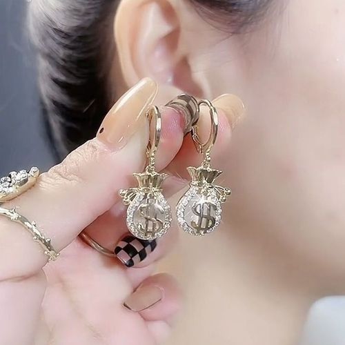 2pairs Lucky bag opal earrings for women girls Design personalized wallet Unique bling ear buckle