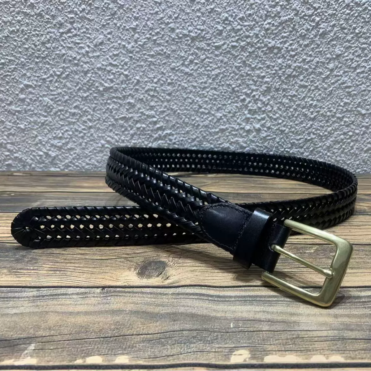 跨境头层牛皮复古风怀旧手工编织欧美男女腰带配牛仔裤真皮皮带