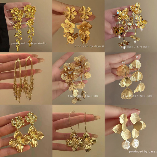 Luxury gold-plated long tassel wheat-shaped earrings for women, exquisite and unique, with a grand and eye-catching design.