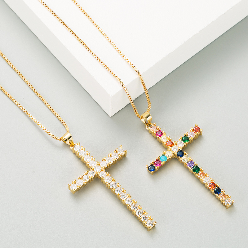 collier pendentif croix temprament simple personnalit collier de couple zircon couleur incrust cratifpicture2