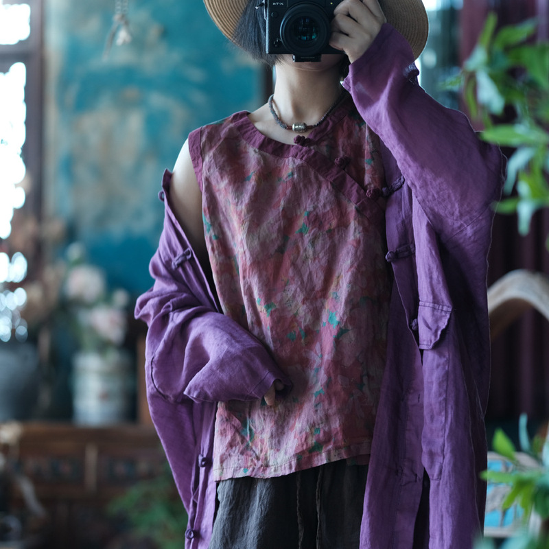 Little Mud Girl Original Design Artistic Retro Digital Print Ramie Shirt Versatile Blouse 2188 Yunmeng Little Mud Girl Original Design Artistic Retro Digital Print Ramie Shirt Versatile Blouse 2188 Yunmeng