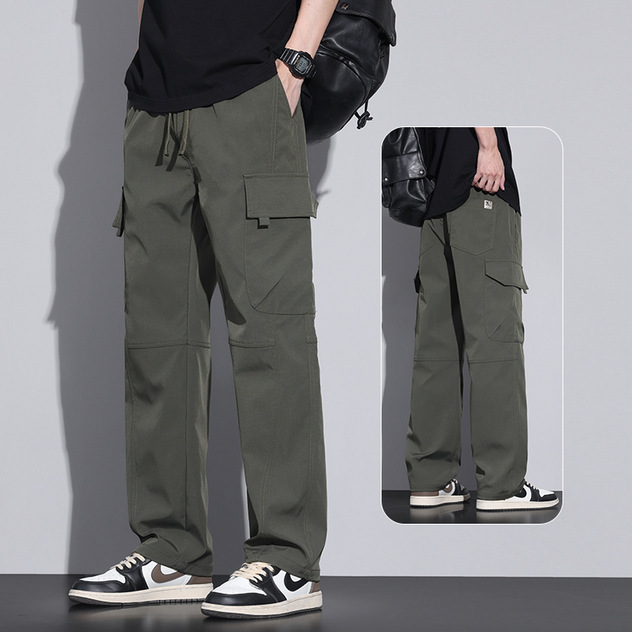 Verano nuevos monos pantalones verano americano suelto recto nuevo estilo multibolsillos pantalones juveniles pantalones casuales para hombres