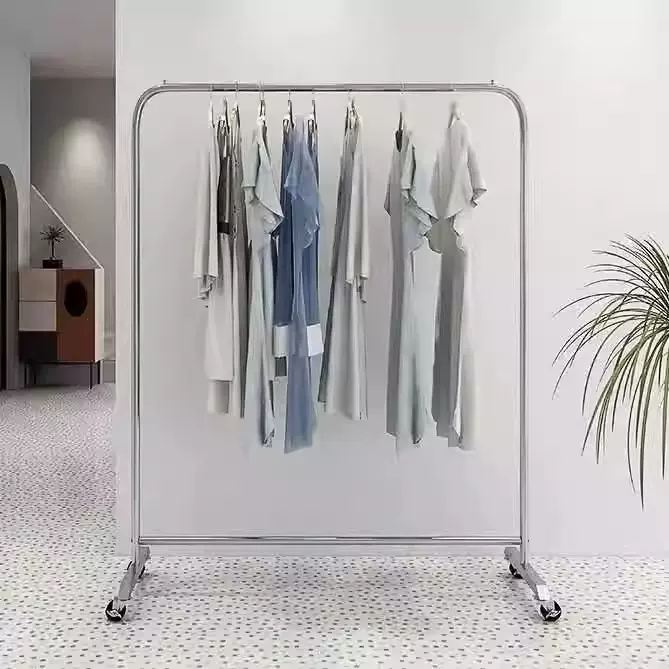 服装店展示架女装货架不锈钢落地式挂衣杆陈列道具立式挂衣中岛架