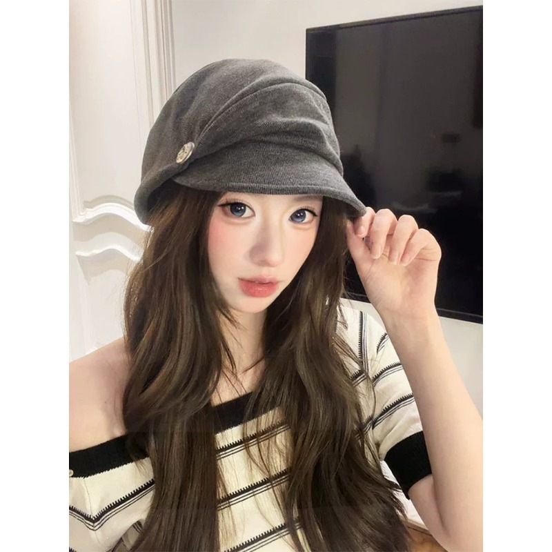여성 하트 버튼 팔각 뉴스보이캡 56-58cm 봄여름 빈티지 주름 베레모