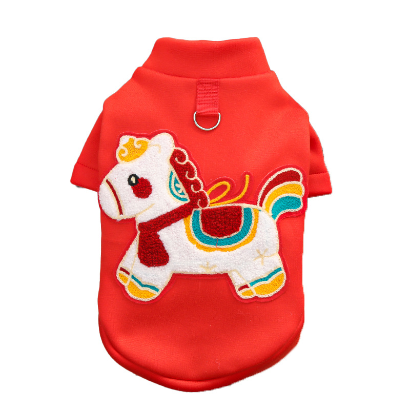 Año Nuevo festivo otoño y invierno leche camisas de terciopelo año del caballo mascotas perros gatos ropa Teddy Bear Gato sin pelo