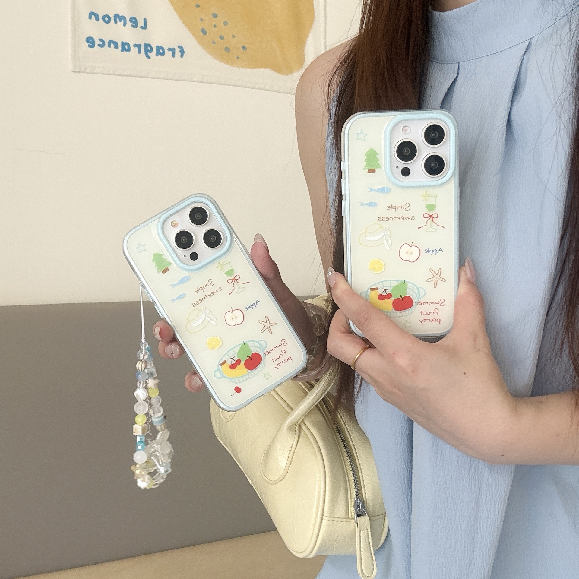 Cesta de frutas simple de nicho para Apple 15ProMax funda para teléfono móvil 16Pro Cartoon 14PM Cadena 15/16