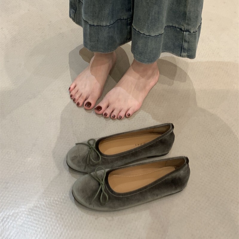法式芭蕾鞋蝴蝶结圆头浅口平底单鞋女2025春秋软底豆豆玛丽珍鞋子|undefined