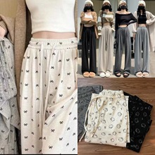 印花糯米裤女冬季新款高腰垂感针织阔腿裤直筒宽松慵懒印花遛弯裤