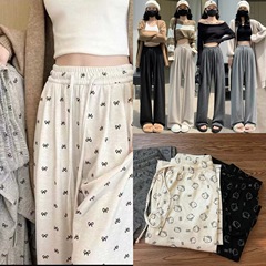 印花糯米裤女冬季新款高腰垂感针织阔腿裤直筒宽松慵懒印花遛弯裤