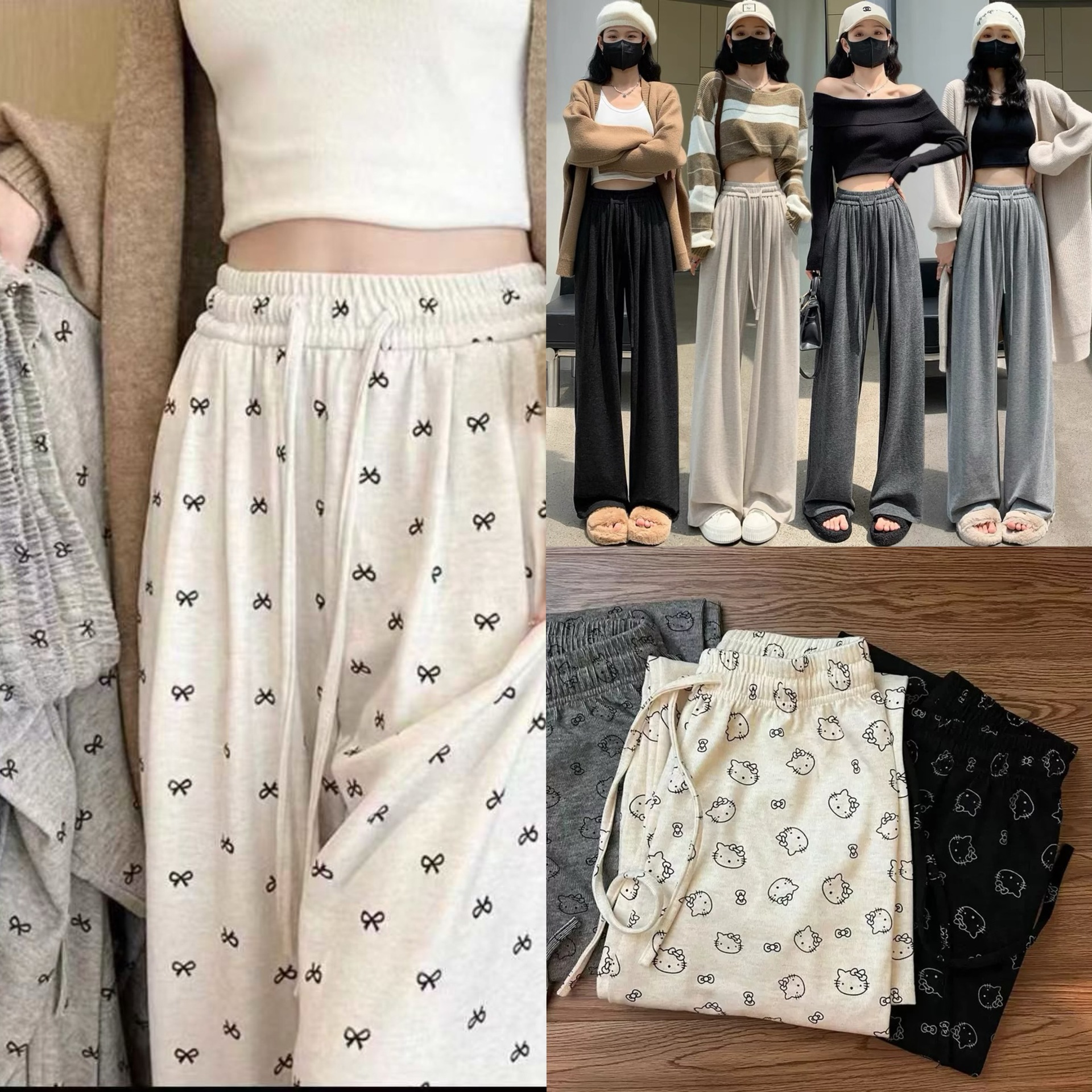 Printed Glutinous Rice Pants for Women, New Winter High-Waisted Drapey Knitted Wide-Leg Pants, Straight Loose Lazy Printed Walking Pants