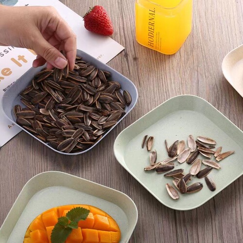 Wheat Straw Square Boneless Snack Tray Home Dried Fruit Plate Fruit Vegetable Plate Plastic Dinner Plate Small Plate Wholesale