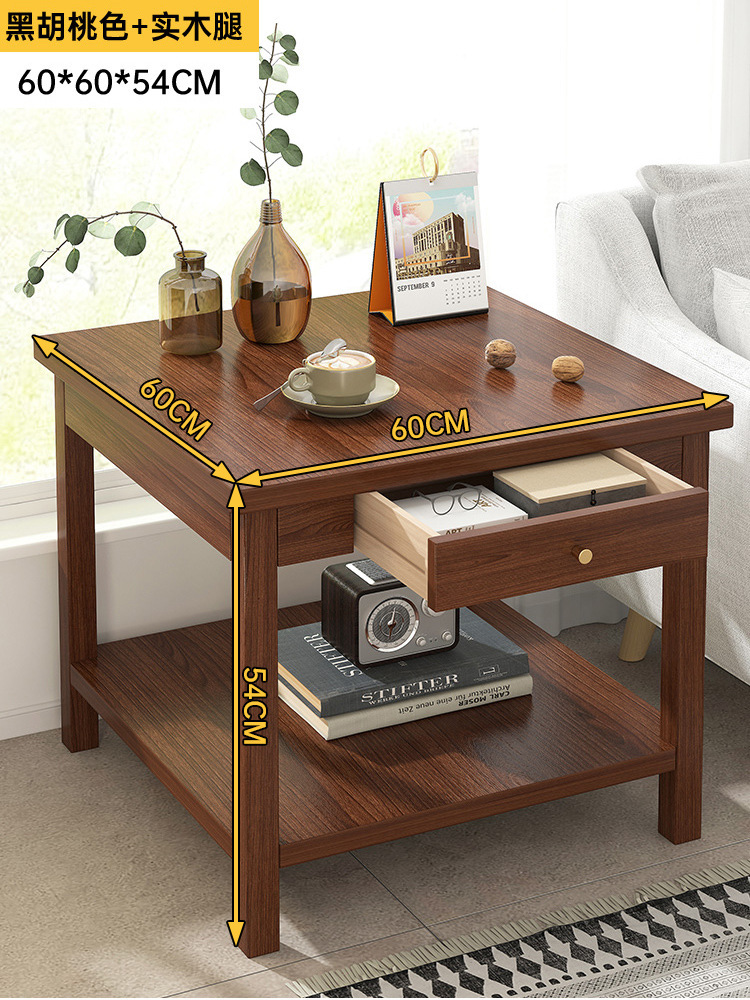 [서랍이있는 단단한 나무 사각형 다리 강화] 검은 호두 색상 60*60*54cm