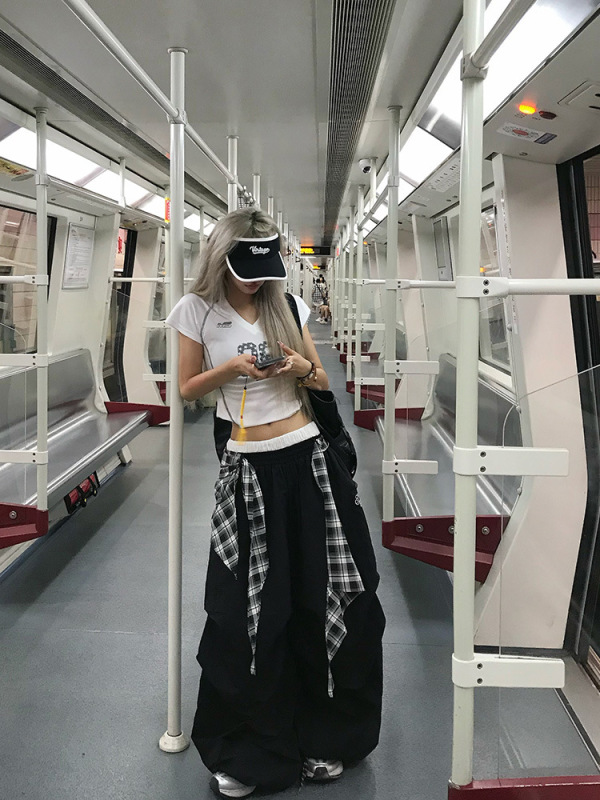 アメリカンヒップホップストリートダンスレイヤード取り外し可能なワイドレッグパンツ女性の夏ルーズドレープシミターカジュアルパンツジャズダンスパンツ|undefined