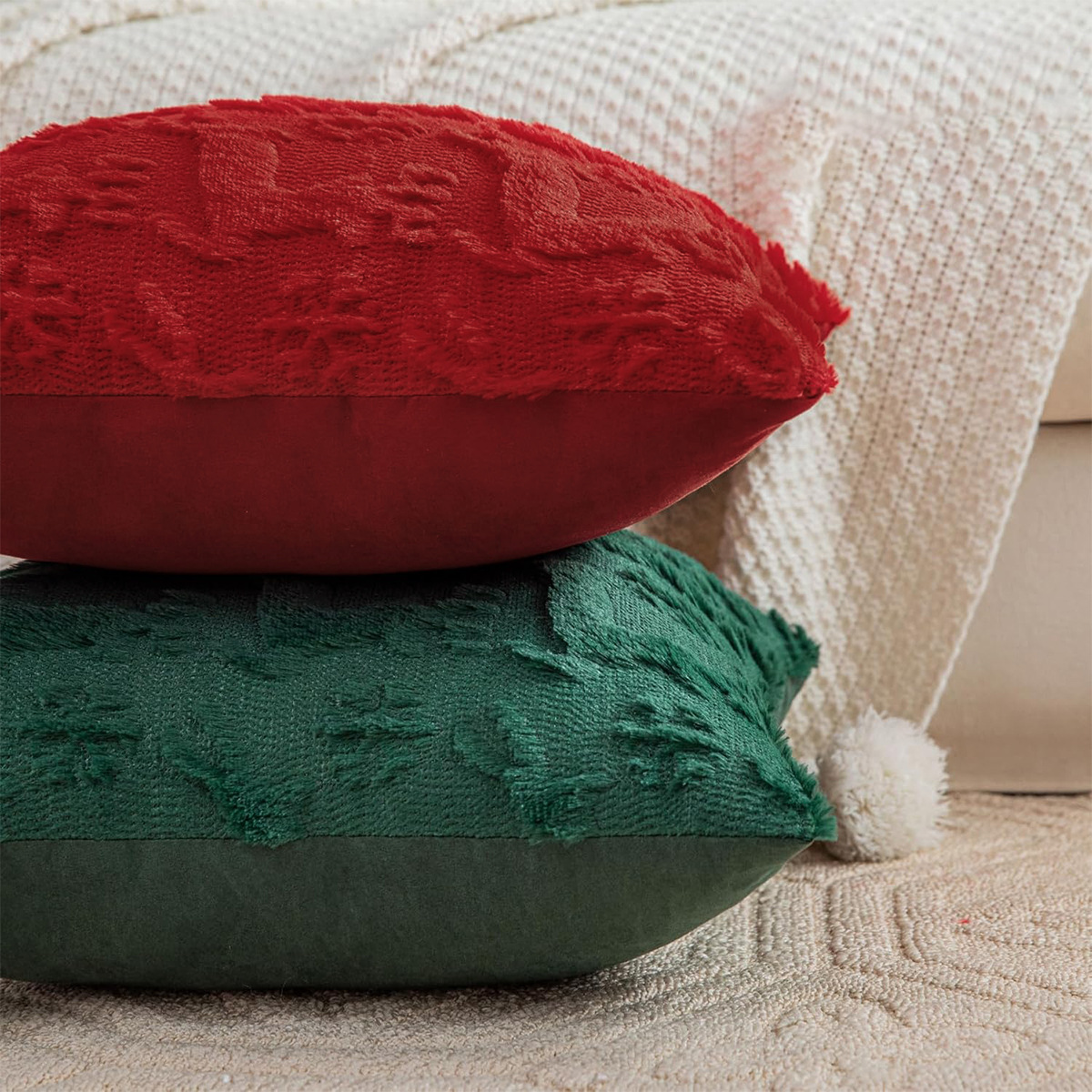 Transfronterizos PVC veludo esmerilado cervo copo de nieve árbol de Navidad funda de almohada universal Europa y América funda de almohada de Navidad TEMU