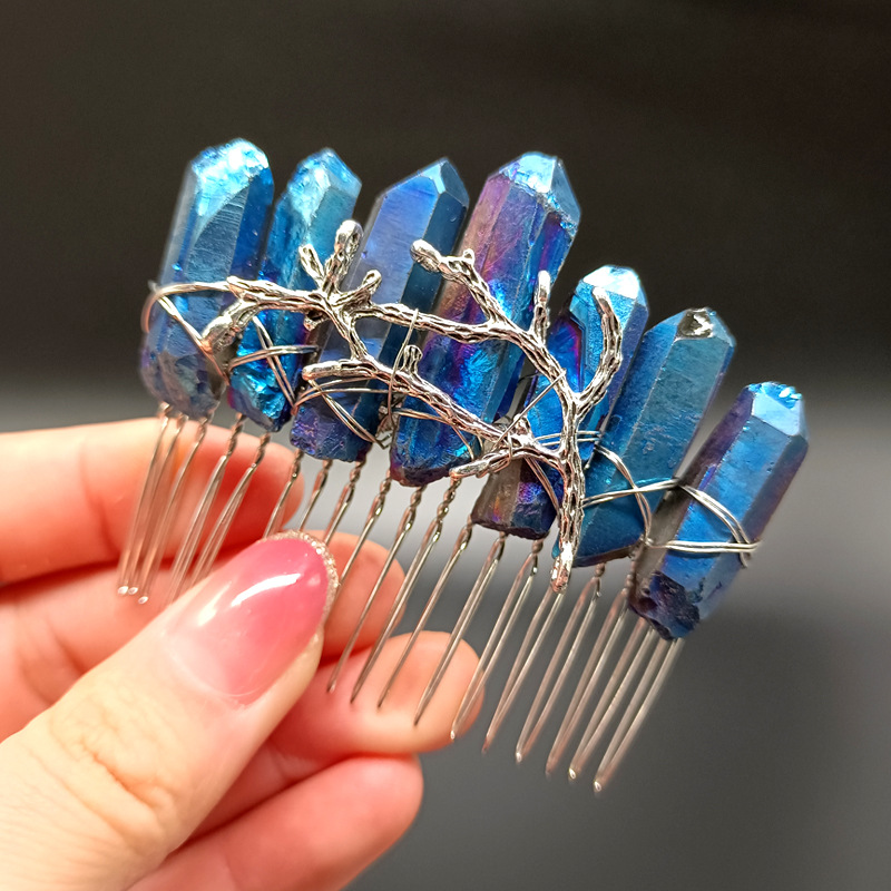 Women's Vintage Style Crown Natural Stone Crystal Handmade Insert Comb display picture 4