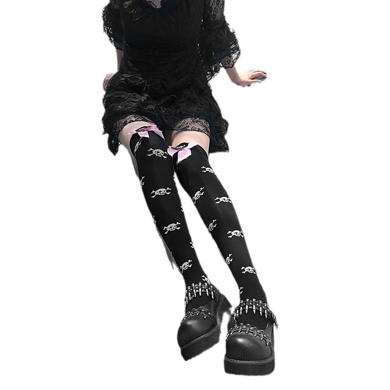 Бархатный лебедь с бантом, брендовые гольфы до колена, стильLolita, хэллоуин
