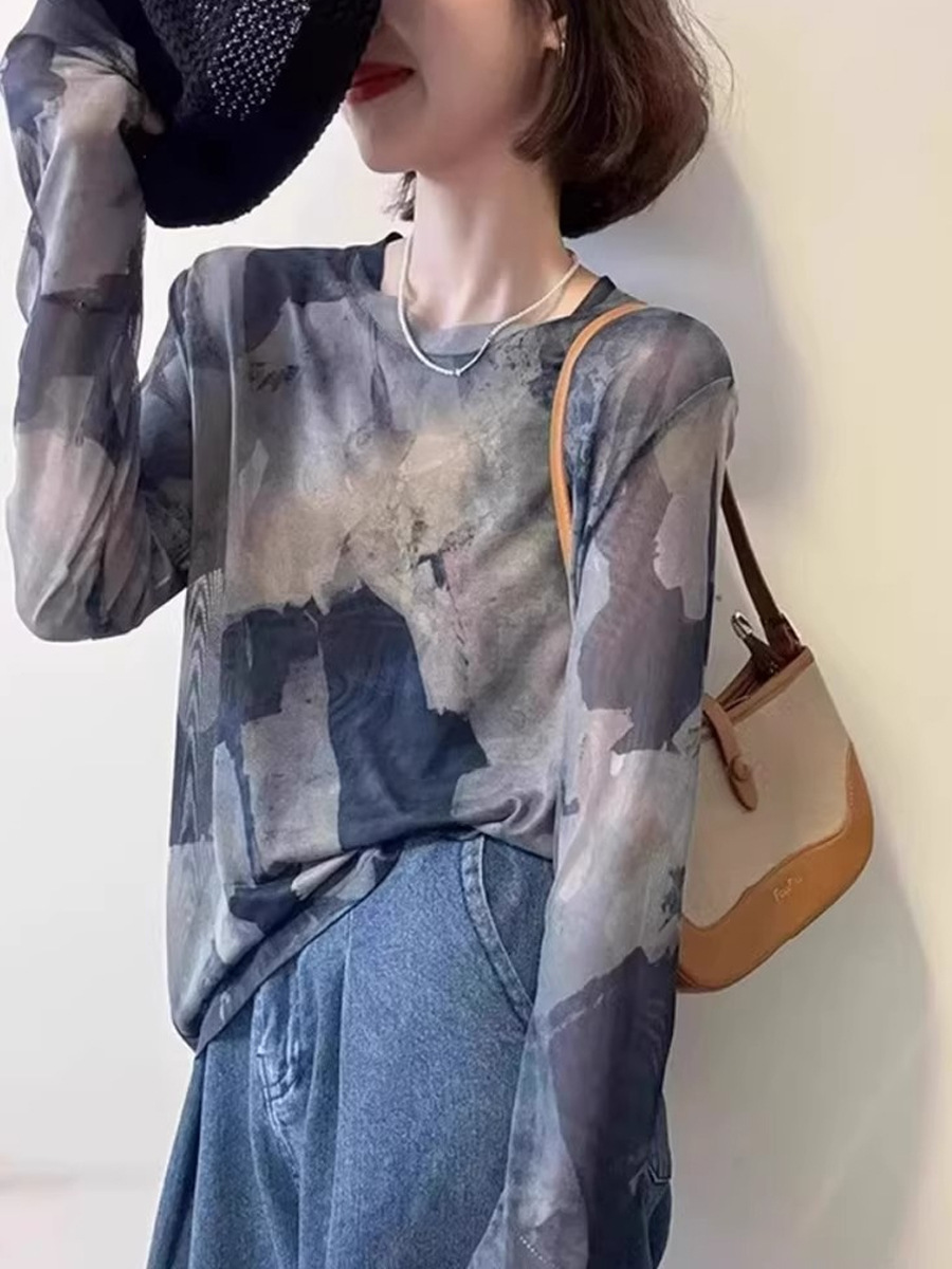 Áo chống nắng nữ dáng dài tay dài phong cách Vintage sang trọng, chất nhuộm màu mực nước — Mực nước