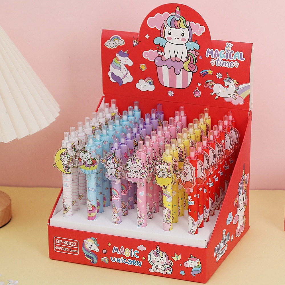 Parche de dibujos animados Bolígrafo de góner de prensa Bolígrafo negro Bolígrafo de firma de escritura de examen de estudiante en caja