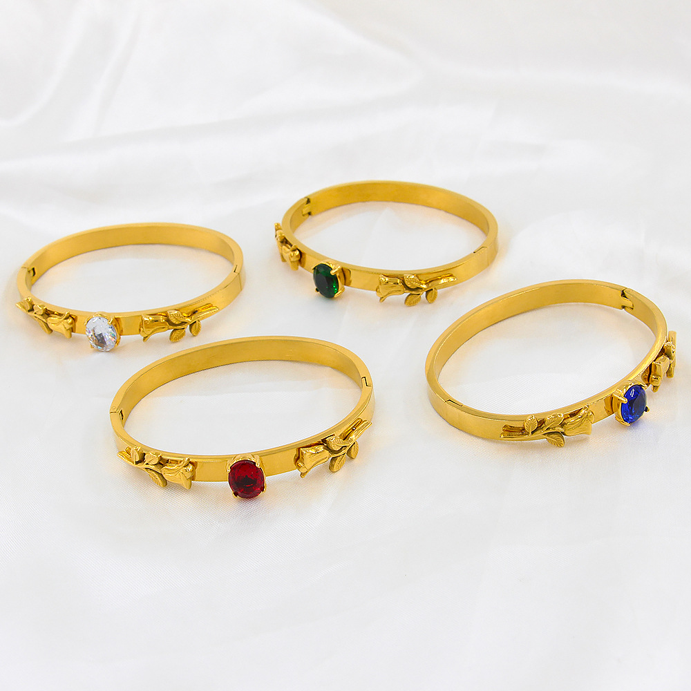 Simple Style Rose Flower Titanium Steel Plating Inlay Zircon Bangle 1 Piece