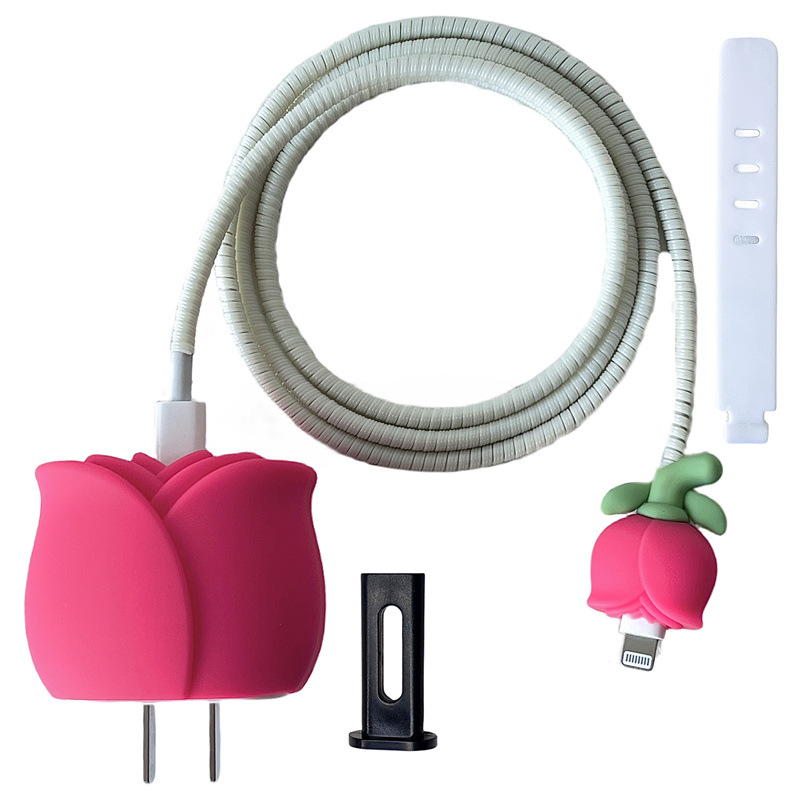 63g Weight Usb cable protection sleeve Classification Environmentally Friendly PVC Material Cartoon Pattern Cute Style Suitable For IPhone 18W/20W Data Cable Charger Protective Cover 5-piece Set 8