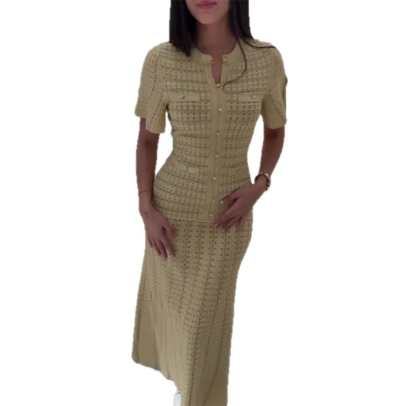 Elegant Hollow-Out Women's Sleeveless Dress Slim Fit Summer round Neck Mid-Length Hemline_ecoleips.com