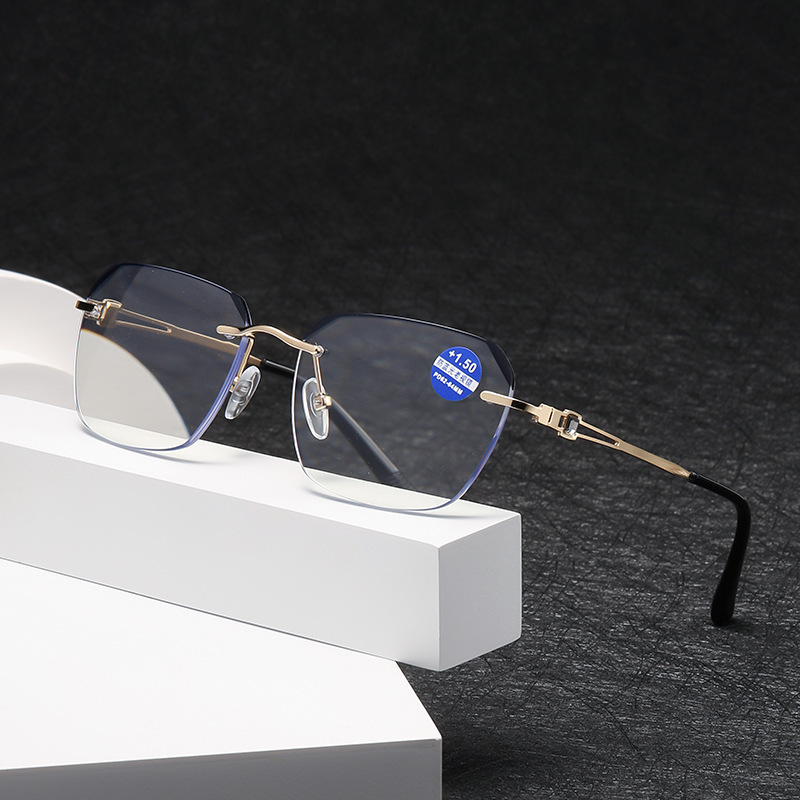 New Frameless Edge-Cut Reading Glasses, Anti-Blue Light, Far-Sighted Reading Glasses, Fashionable Middle-Aged and Elderly High-Definition Reading Glasses New Frameless Edge-Cut Reading Glasses, Anti-Blue Light, Far-Sighted Reading Glasses, Fashionable Middle-Aged and Elderly High-Definition Reading Glasses
