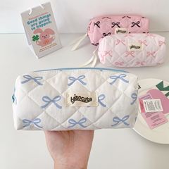 Insシンプル蝶結び化粧袋少女高颜値携帯眉筆化粧ブラシ収納袋携帯化粧袋