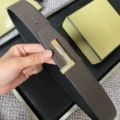 Gold base with silver plate buckle, coffee lychee grain strap, 3.8cm wide