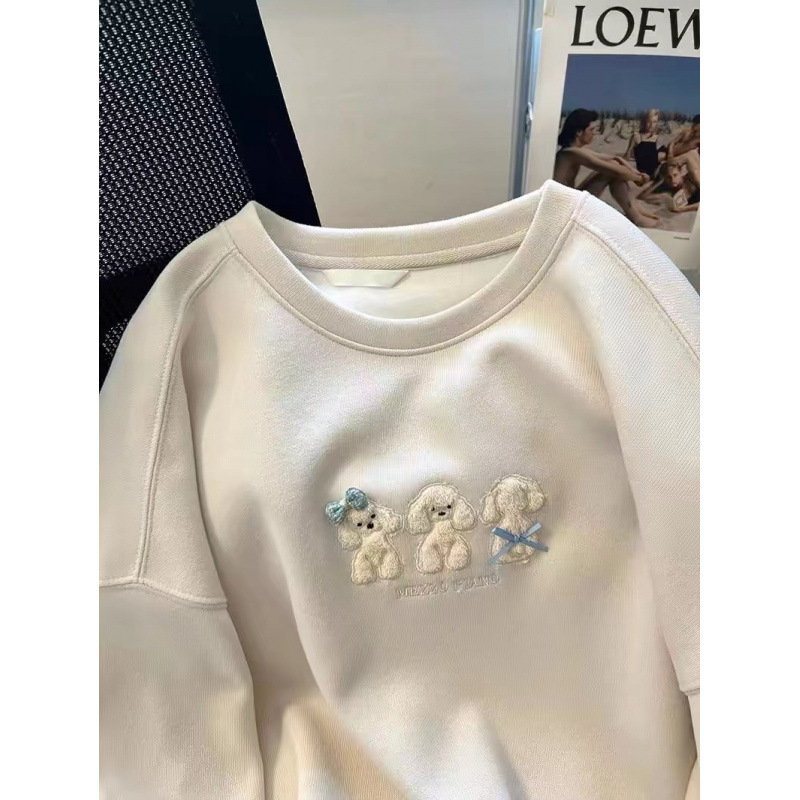 자수 베어 크루 넥 스웨트 셔츠 여성용 무식한 가을과 겨울 느슨한 슬림 재킷