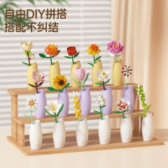 跨境外销玩具积木花坊小颗粒拼装玫瑰花束仿真花套装桌面摆件